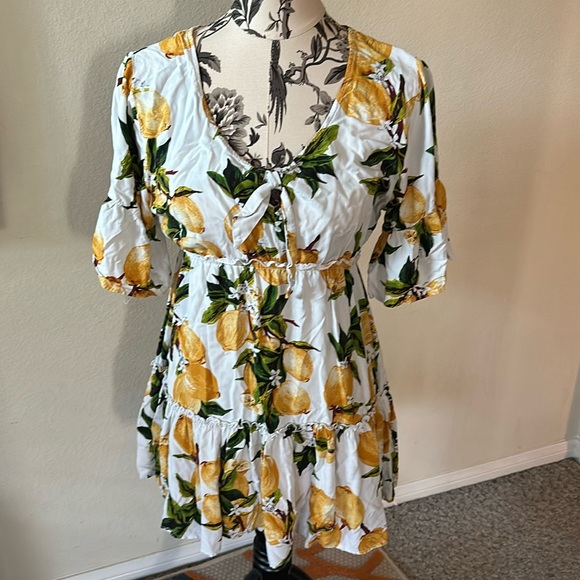 blue island lemon dress Blue Striped with Lemon Print Short Sleeve Knee Length Dress – Jami Ray  Vintage main image 1